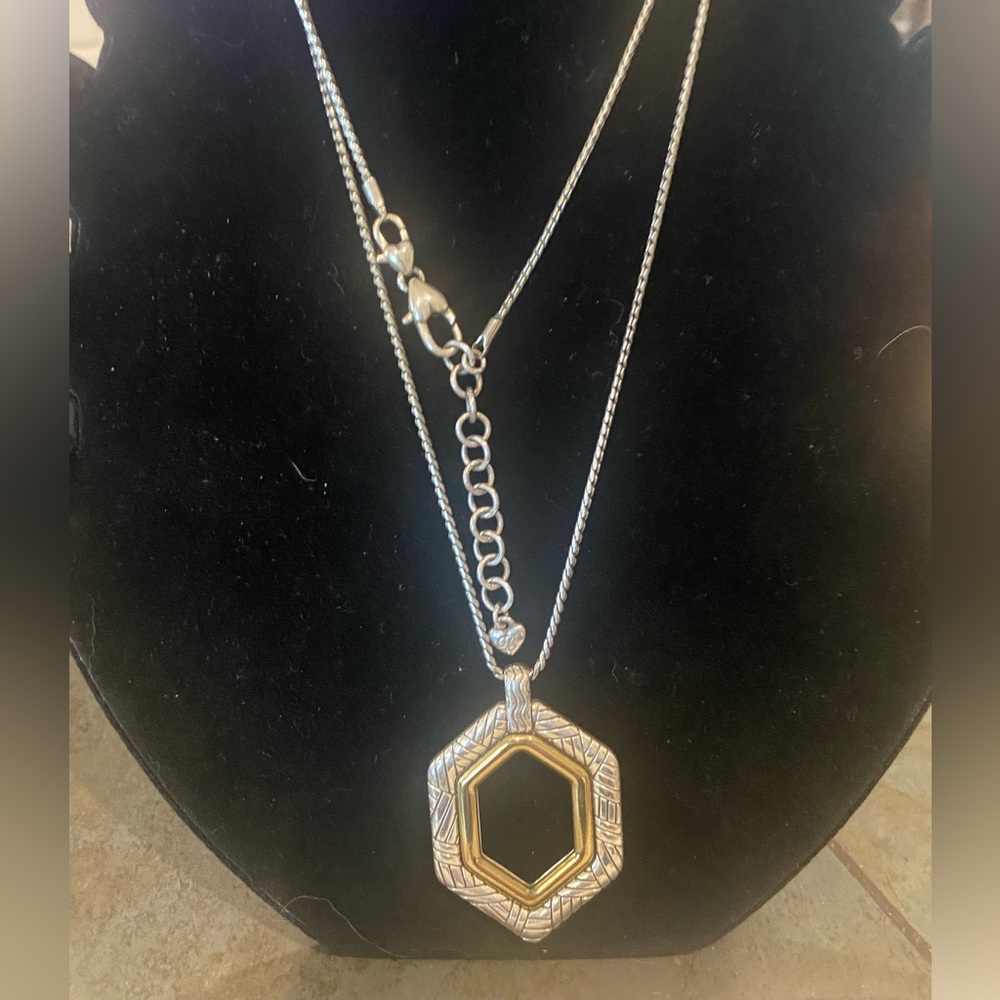 Brighton Silver and Gold Hexagon Pendant Necklace